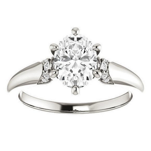 1.5Carat -8x6mm Oval Moissanite Accented Engagement Ring - Picture 1 of 15